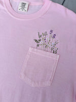 Flower Embroidered Pocket Bright Color Wholesale Tee