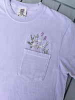 Flower Embroidered Pocket Bright Color Wholesale Tee