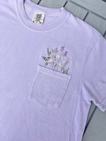 Flower Embroidered Pocket Bright Color Wholesale Tee