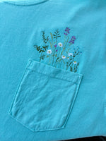 Flower Embroidered Pocket Bright Color Wholesale Tee