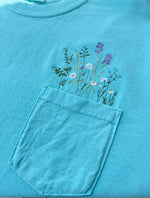 Flower Embroidered Pocket Bright Color Wholesale Tee