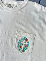 Floral Cross Embroidered Pocket Wholesale Tee