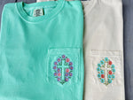 Floral Cross Embroidered Pocket Wholesale Tee