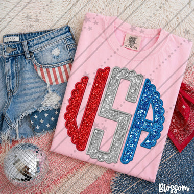 Glitter USA Monogram DTF Transfer (C&Co)