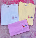 Teach Colorful Embroidered Pocket Wholesale Tee