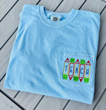 Teach Pencils Embroidered Pocket Wholesale Tee