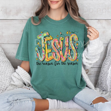 Jesus Is The Reason w/Christmas Lights DTF Transfer