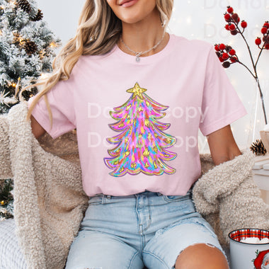 Pink Faux Foil Tree DTF Transfer