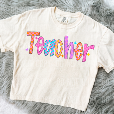 Teacher Colorful Checkered DTF Transfer (SBBB)