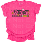 Teacher Black Check Smiley DTF Transfer (SCD)