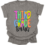 Preppy Bright Pattern Third Grade Teacher DTF Transfer (AR)