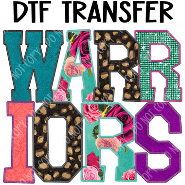 Warriors Floral Mascot Direct to Film Transfer