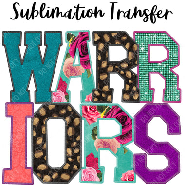 Warriors Floral Mascot Sublimation Transfer