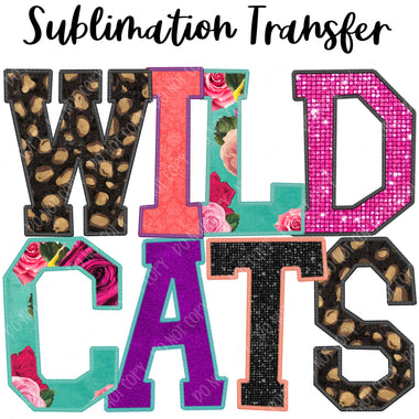 Wildcats Floral Mascot Sublimation Transfer