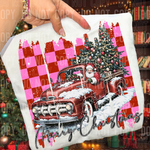 Merry Christmas Santa Truck Checkered Brushstroke DTF Transfer (SBBB)