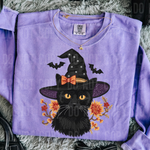 Black Cat Halloween Faux Embroidery DTF Transfer (SBBB)