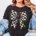 Black and White Checkered Christmas Light Bow DTF Transfer (SBBB)