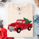 Christmas Red Truck Faux Yarn DTF Transfer (SBBB)