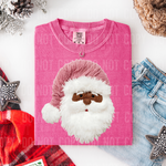 Christmas Pink Santa Faux Yarn Dark Skin DTF Transfer (SBBB)