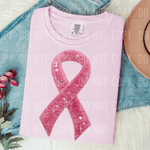 Pink Ribbon Faux Yarn Sequin DTF Transfer (SBB)