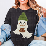Ghost Green Hat Coffee Faux Yarn DTF Transfer (SBB)