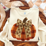 Pumpkin Fall Plaid Bow Faux Yarn DTF Transfer (SBB)