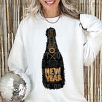 New Years Champagne Black Faux Yarn DTF Transfer (SBB)