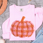 Plaid Pumpkin Pink Orange Fall Faux Yarn DTF Transfer (SBB)
