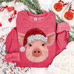 Christmas Pig Faux Yarn DTF Transfer (SBB)