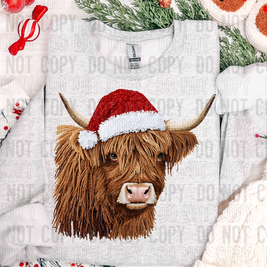 Highland Cow Christmas Faux Yarn DTF Transfer (SBB)