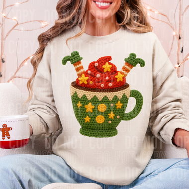 Elf Coffee Christmas Faux Yarn DTF Transfer (SBB)
