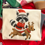 Racoon Reindeer Christmas Faux Yarn DTF Transfer (SBB)