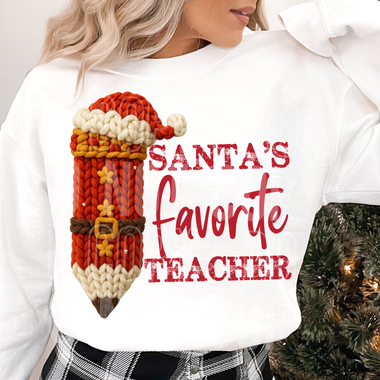 Santa's Favorite Teacher Faux Yarn DTF Transfer (SBB)