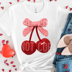 Cherry Bow Faux Yarn DTF Transfer (SBB)