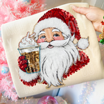 Santa Coffee Christmas Faux Sequin DTF Transfer (SBB)