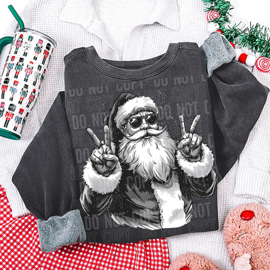 Santa Black and White Peace Christmas DTF Transfer (SBB)