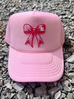 Pink Bow Embroidered Patch Trucker Hat