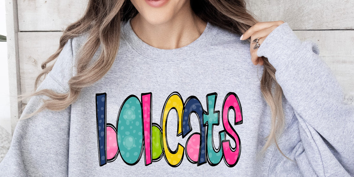 Colorfu Bobcat Lettering Bold Colorful Bobcats DTF Transfer – Wills Creek Designs