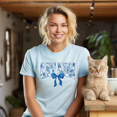 Cat Mom Blue Toile DTF Transfer