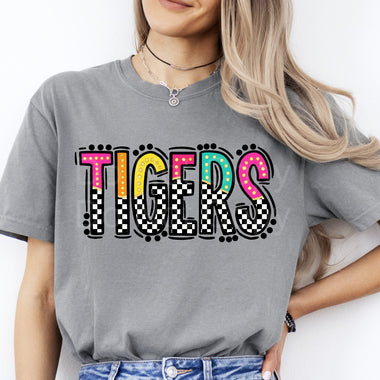 Checkered Bright Tigers DTF Transfer