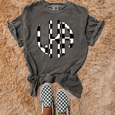Custom Checkered Monogram DTF Transfer (leave initials in the note/personlize box with first initial first, last name initial middle and middle initial last)