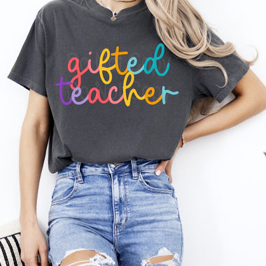 Colorful Cursive GIFTED TEACHER DTF Transfer