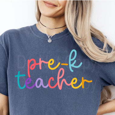 Colorful Cursive PRE K TEACHER DTF Transfer