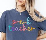 Colorful Cursive PRE K TEACHER DTF Transfer