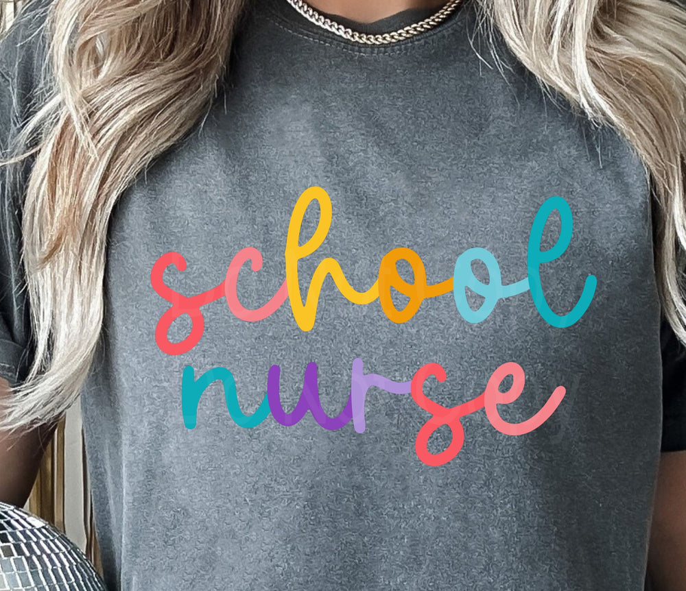 Colorful Cursive SCHOOL NURSE DTF Transfer – Wills Creek Designs