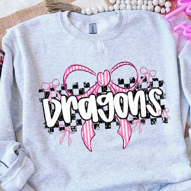 Dragons Pink Bow with Checks Mascot DTF Transfer