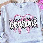 Dragons Pink Bow with Checks Mascot DTF Transfer