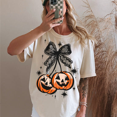 Pumpkin Bow Cherries Wholesale Tee