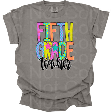 Preppy Bright Pattern Fifth Grade Teacher DTF Transfer (AR)