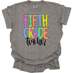 Preppy Bright Pattern Fifth Grade Teacher DTF Transfer (AR)